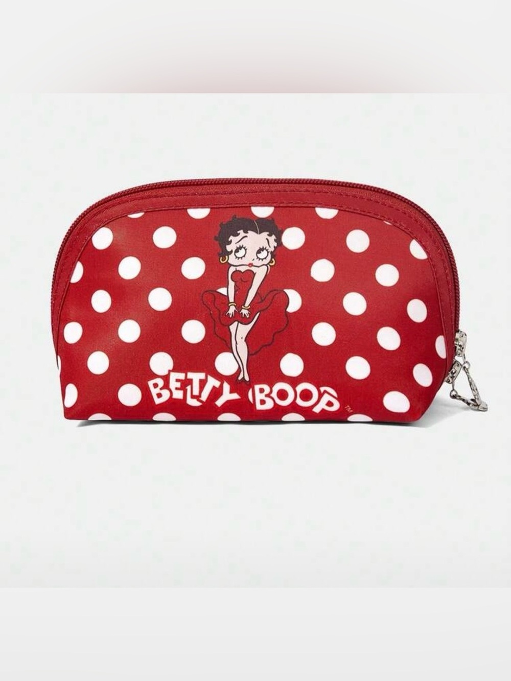 Betty Boop Red and White Polka Dot Cosmetic Bag NWT & Heart Shape Compact Mirror